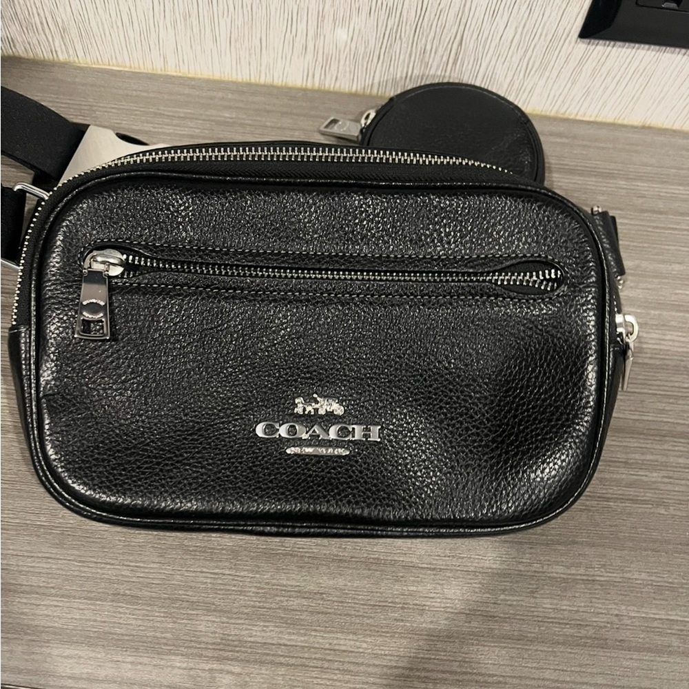 Coach Black Crossbody Bag with Pebbled Leather and Silver Logo